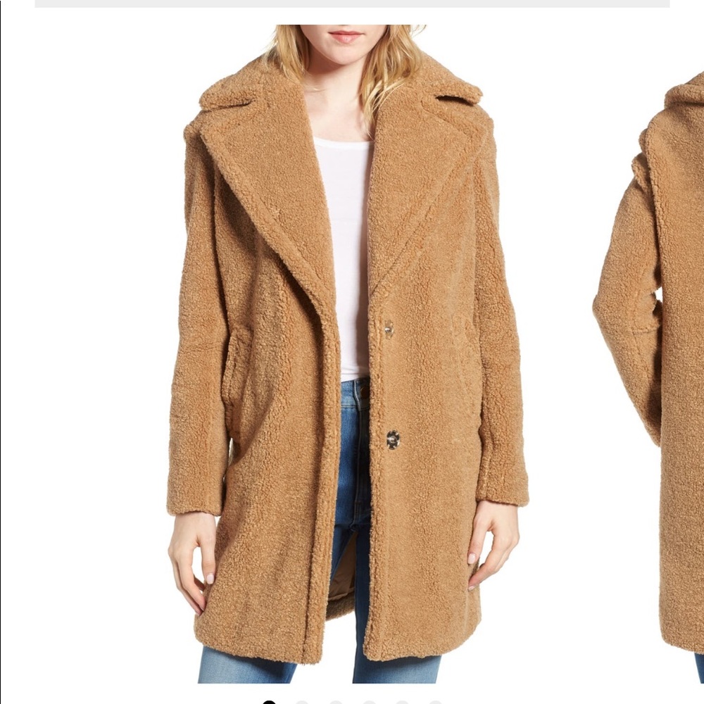 KENSIE Nordstrom Butterscotch Camel Faux Fur Teddy Coat Jacket S Small NWOT $150